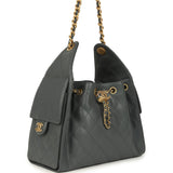 Chanel Small 25 Hobo Bag Dark Grey Caviar Antique Gold Hardware