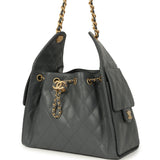 Chanel Small 25 Hobo Bag Dark Grey Caviar Antique Gold Hardware