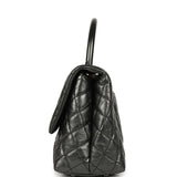 Chanel Small Coco Top Handle Flap Bag Dark Grey Crumpled Calfskin Black Hardware