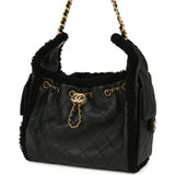 Chanel Small 25 Hobo Bag Black Crumpled Sheepskin and Shearling Antique Gold Hardware