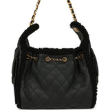 Chanel Small 25 Hobo Bag Black Crumpled Sheepskin and Shearling Antique Gold Hardware
