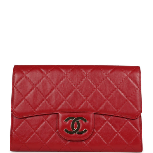 Chanel XXL CC Clutch Red Shiny Crumpled Calfskin Gold Hardware