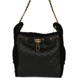 Chanel Medium 25 Hobo Bag Black Crumpled Sheepskin and Shearling Antique Gold Hardware