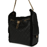Chanel Medium 25 Hobo Bag Black Crumpled Sheepskin and Shearling Antique Gold Hardware