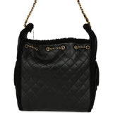 Chanel Medium 25 Hobo Bag Black Crumpled Sheepskin and Shearling Antique Gold Hardware