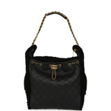 Chanel Medium 25 Hobo Bag Black Crumpled Sheepskin and Shearling Antique Gold Hardware