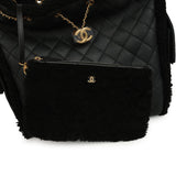 Chanel Medium 25 Hobo Bag Black Crumpled Sheepskin and Shearling Antique Gold Hardware