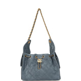 Chanel Small 25 Hobo Bag Blue Suede Antique Gold Hardware - Thumbnail View 7