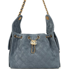 Chanel Small 25 Hobo Bag Blue Suede Antique Gold Hardware