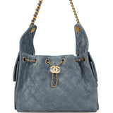 Chanel Small 25 Hobo Bag Blue Suede Antique Gold Hardware - Thumbnail View 1