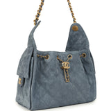 Chanel Small 25 Hobo Bag Blue Suede Antique Gold Hardware - Thumbnail View 2