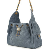 Chanel Small 25 Hobo Bag Blue Suede Antique Gold Hardware - Thumbnail View 5