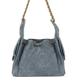 Chanel Small 25 Hobo Bag Blue Suede Antique Gold Hardware - Thumbnail View 4