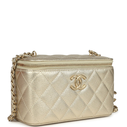 Chanel Small Classic Vanity Case Light Gold Metallic Caviar Brushed Light Gold Hardware