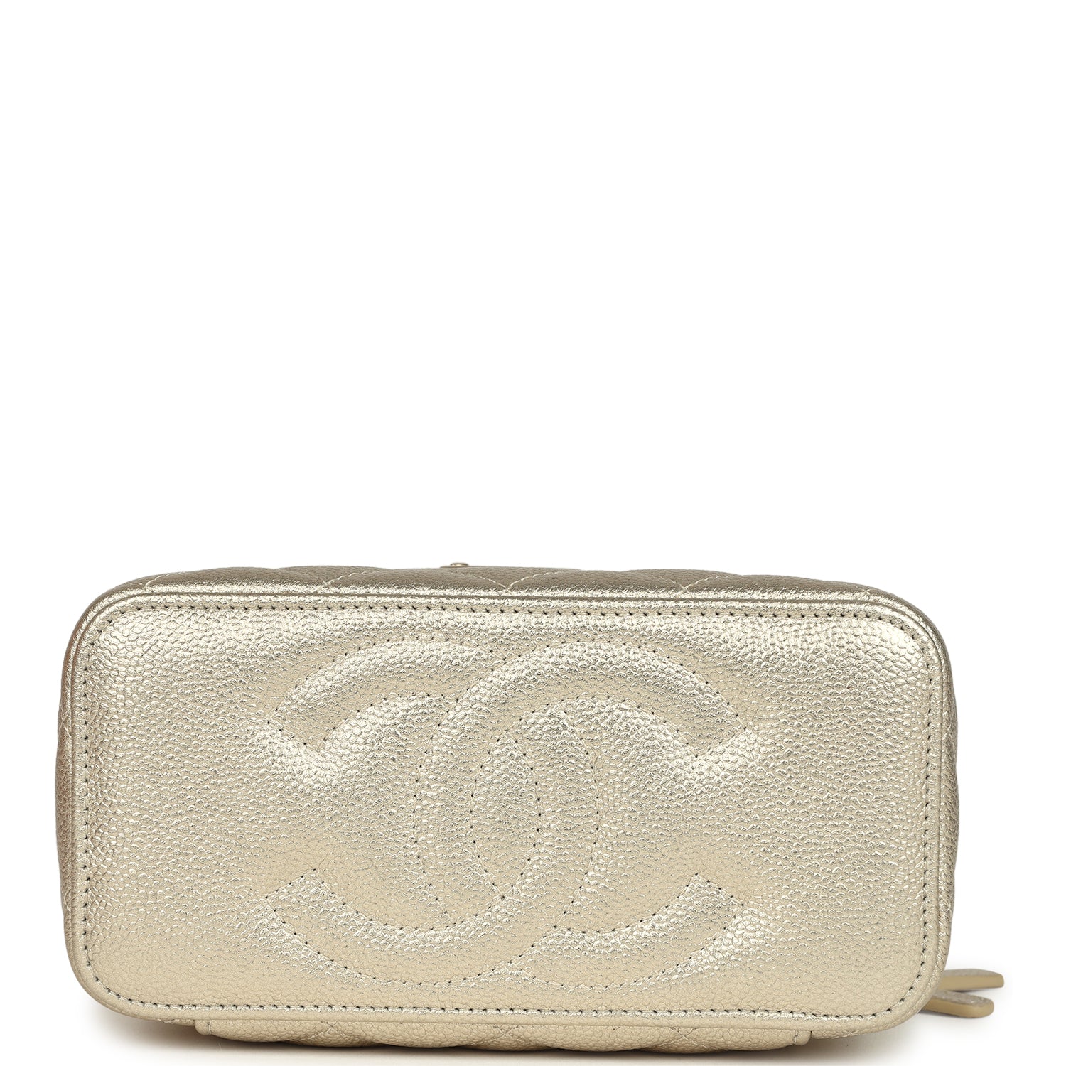 Chanel Small Classic Vanity Case Light Gold Metallic Caviar Brushed ...
