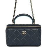 Chanel Small Top Handle Vanity Case Navy & Light Blue Lambskin Light Gold Hardware