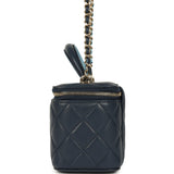 Chanel Small Top Handle Vanity Case Navy & Light Blue Lambskin Light Gold Hardware