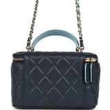 Chanel Small Top Handle Vanity Case Navy & Light Blue Lambskin Light Gold Hardware