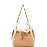 Chanel Small 25 Hobo Bag Beige Suede and White Shearling Antique Gold Hardware