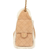 Chanel Small 25 Hobo Bag Beige Suede and White Shearling Antique Gold Hardware