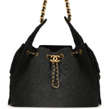 Chanel Small 25 Hobo Bag Black Washed Denim Antique Gold Hardware