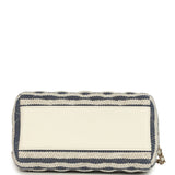 Chanel Mini Timeless Classic Barrel Bag with Chain Light Beige and Dark Blue Striped Woven Fabric Light Gold Hardware