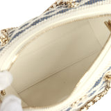 Chanel Mini Timeless Classic Barrel Bag with Chain Light Beige and Dark Blue Striped Woven Fabric Light Gold Hardware