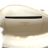 Chanel Mini Timeless Classic Barrel Bag with Chain Light Beige and Dark Blue Striped Woven Fabric Light Gold Hardware