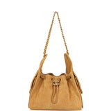 Chanel Small 25 Hobo Bag Tan Suede Antique Gold Hardware