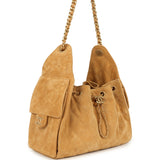 Chanel Small 25 Hobo Bag Tan Suede Antique Gold Hardware