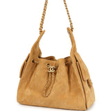 Chanel Small 25 Hobo Bag Tan Suede Antique Gold Hardware