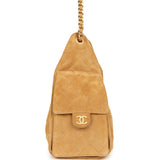 Chanel Small 25 Hobo Bag Tan Suede Antique Gold Hardware