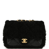 Chanel Mini Shearling Flap Bag Black Lambskin Brushed Gold Hardware