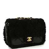 Chanel Mini Shearling Flap Bag Black Lambskin Brushed Gold Hardware