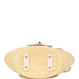 Chanel Small Shopping Tote Bag Beige Raffia and Light Pink Lambskin Light Gold Hardware