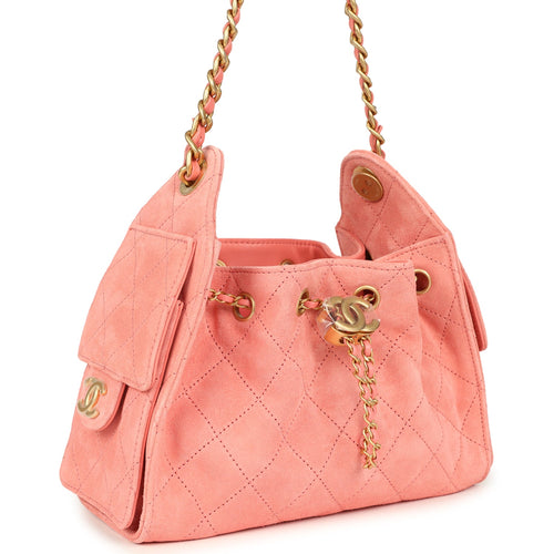 Chanel Mini 25 Hobo Bag Pink Suede Antique Gold Hardware