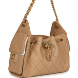 Chanel Mini 25 Hobo Bag Beige Caviar Antique Gold Hardware