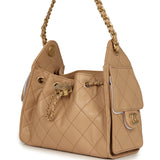 Chanel Mini 25 Hobo Bag Beige Caviar Antique Gold Hardware