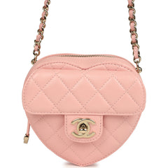 Chanel CC In Love Small Heart Bag with Chain Light Pink Lambskin Light Gold Hardware