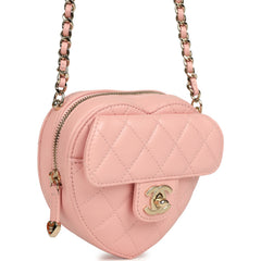 Chanel CC In Love Small Heart Bag with Chain Light Pink Lambskin Light Gold Hardware
