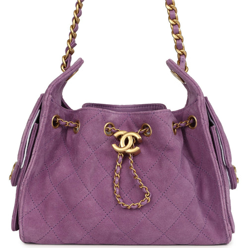 Chanel Mini 25 Hobo Bag Purple Suede Antique Gold Hardware