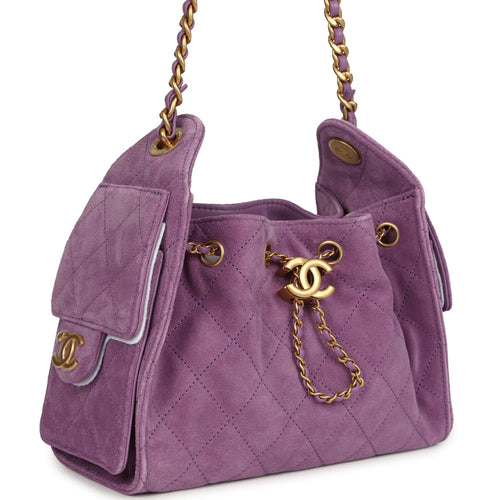 Chanel Mini 25 Hobo Bag Purple Suede Antique Gold Hardware