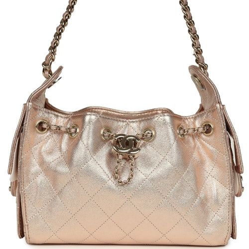 Chanel Mini 25 Hobo Bag Metallic Rose Gold Caviar Caviar Light Gold Hardware