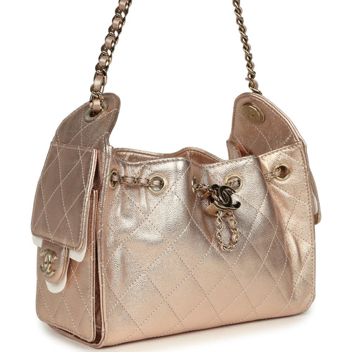 Chanel Mini 25 Hobo Bag Metallic Rose Gold Caviar Caviar Light Gold Hardware