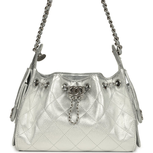 Chanel Mini 25 Hobo Bag Metallic Silver Caviar Silver Hardware