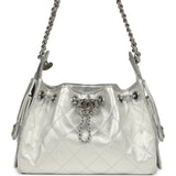 Chanel Mini 25 Hobo Bag Metallic Silver Caviar Silver Hardware