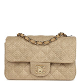 Chanel Mini Rectangular Flap Dark Beige Raffia Light Gold Hardware