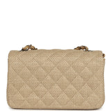 Chanel Mini Rectangular Flap Dark Beige Raffia Light Gold Hardware