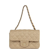Chanel Mini Rectangular Flap Dark Beige Raffia Light Gold Hardware