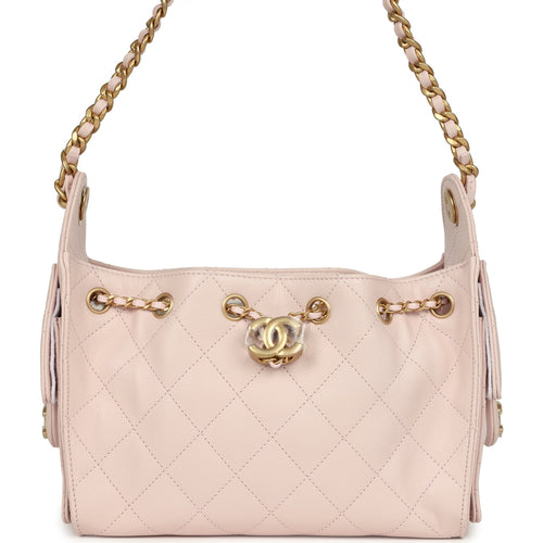Chanel Mini 25 Hobo Bag Light Pink Caviar Antique Gold Hardware